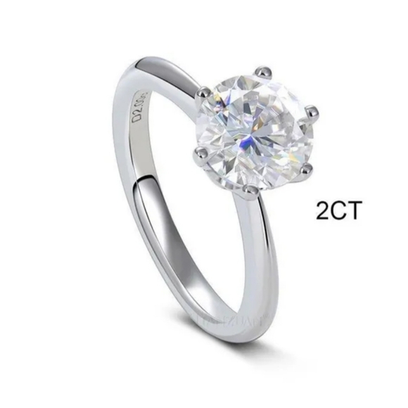 Certified 2ct Moissanite 925 Sterling Silver Diamond Ring - Picture 2 of 5